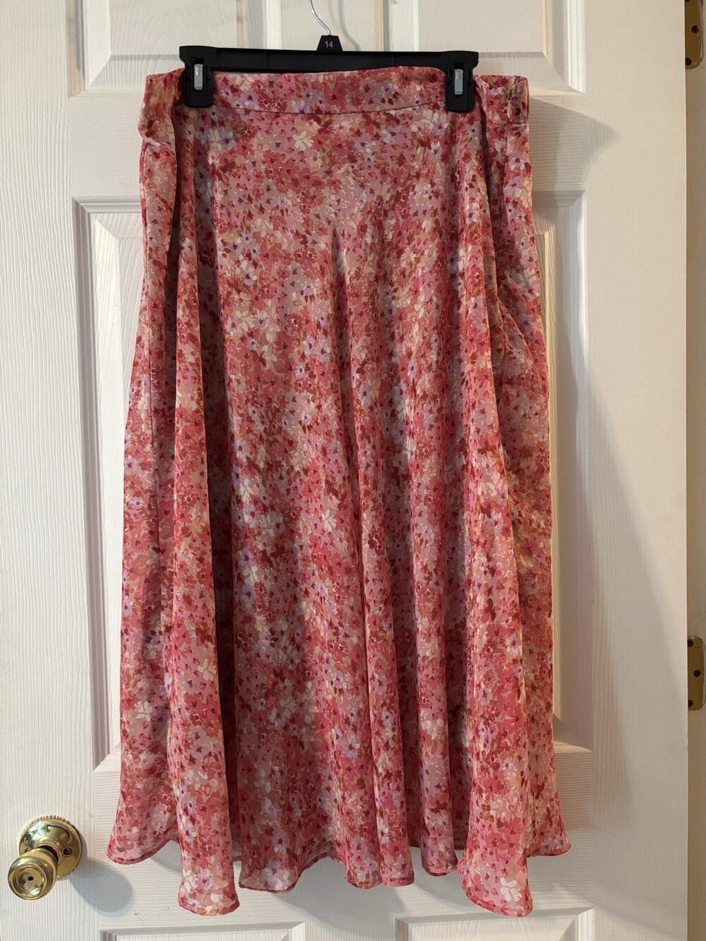 Tahari Skirt XL Pink Floral Chiffon Lined, Zipper Midi Cottage Coastal Barbie